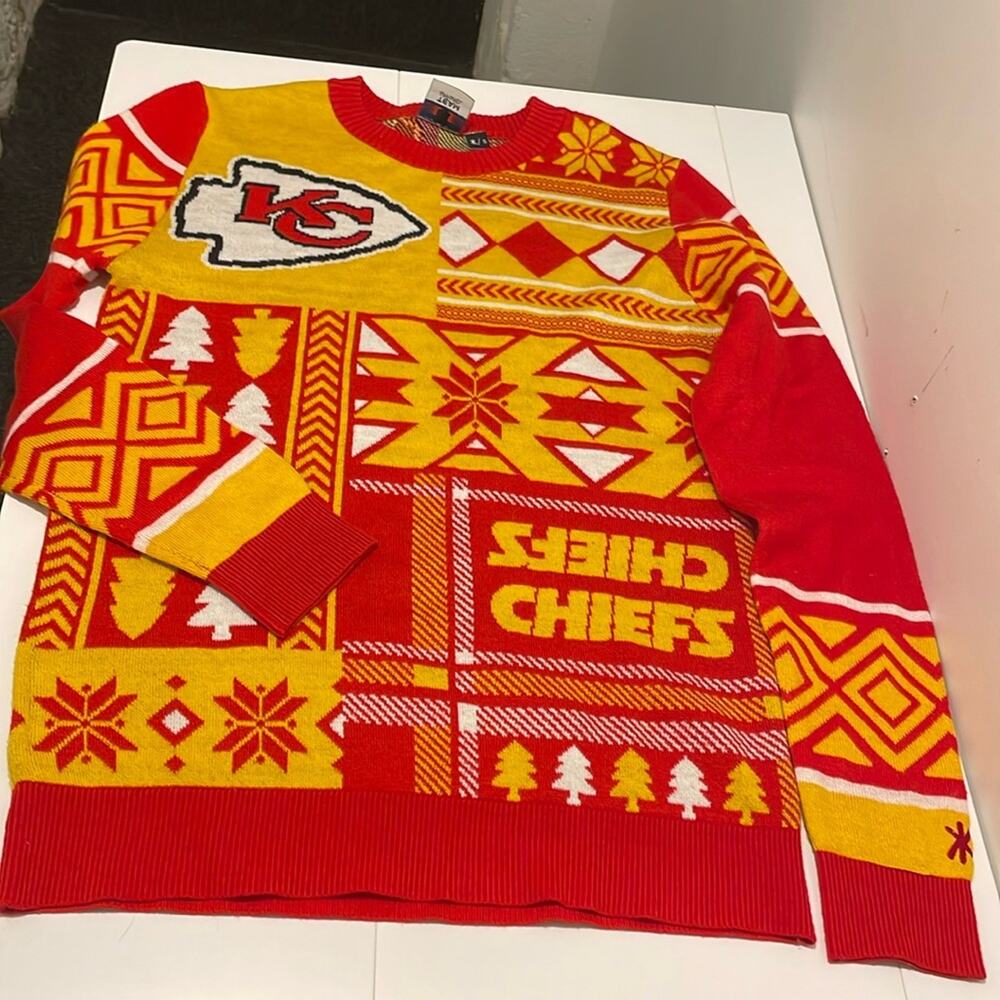 NFL Kansas City Chiefs Red & Yellow Ugly Sweater Holiday Size Small